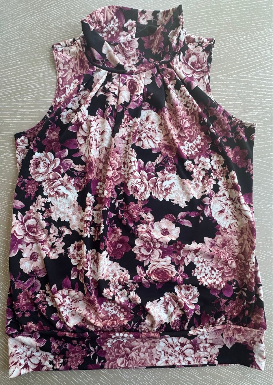 Perception Concepts M Purple Pink Floral Pleated Halter Blouse Sleeveless Tank